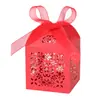 Caja de dulces para boda con corte de papel de patrón de ventana hueca con lazo de cinta, caja de papel para recuerdos de boda, caja de regalo de dulces, caja de embalaje para bodas