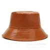 Sombrero de Pescador de Cuero PU Transfronterizo de Comercio Exterior Aliexpress, Sombrero de Cubo de Cuero con Diseño de Nicho, Sombrero Liso para Primavera, Otoño e Invierno, Versátil