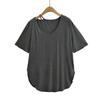 Camiseta de manga corta de nuevo diseño de verano 2024 para mujer, blusa informal holgada con cuello en V y hombros descubiertos