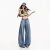 Jeans anchos de pierna ancha lavados para mujer, estilo moda callejera americana, color Naranja Juvenil #, corte holgado, adelgazantes, favorecedores, pantalones de pierna curva únicos y versátiles
