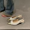 Zapatos de Tacón Alto para Mujer 2025 Verano y Otoño Nuevo Estilo Baotou Hueco en la Espalda Moda Tacón Bajo Nicho Punta Cuadrada Hueco en la Espalda Tacón Grueso Planos