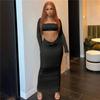 Moda Feminina Verão 2025 Top Cropped de Gola Quadrada Slim Fit Cor Sólida Saia Bodycon de Cintura Baixa Conjunto Elegante
