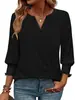 Amazon Transfronterizo Cuello en V Pequeña Abertura Manga Larga Top para Mujer Elástico Fruncido Puños con Volantes Holgado Casual Camiseta
