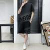 Traje deportivo informal para hombre, de seda de hielo, con pantalones cortos de manga corta y degradado, traje deportivo de marca de moda con alfabeto para adolescentes