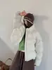 Jaqueta acolchoada de tricô com gola alta estilo novo, manga bufante, feminina, curta, 90% plumas de pato branco, espessa, quente para pessoas petite, jaqueta pão