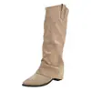 Botas de cowboy ocidentais estilo retrô Maillard para mulheres, nova coleção outono 2026, com salto grosso, bico fino e um design de bota longa que afina a silhueta.