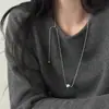 Collar de Cadena Deslizante con Bola Redonda de Plata de Ley S925 para Mujer, Nicho de Alta Gama, Lujo Accesible, Elegante, Versátil Cadena para Suéter, Nuevo Producto de Moda