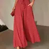 Calça Larga Estilo Boêmio com Cintura Elástica e Estampa de Bolinhas Longa para Mulheres - Primavera/Verão Europeu e Americano 2026