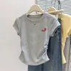 Camiseta Tendência Estilo Coreano com Ajuste na Cintura e Gola Redonda para Mulheres, Design Único, Estilosa, Emagrecedora, Rejuvenescedora, Camiseta Básica para Verão e Outono