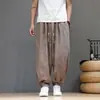 Pantalones Casuales Nuevos para Hombre con Estampado de Dragón Estilo Chino, Tallas Grandes Sueltos de Marca de Moda Verano Fluidos Transpirables Tipo Lino Falso Pantalones Harem