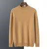 Suéter de cachemira de cuello alto medio para hombre, capa base de lana simple para otoño e invierno, suéter de punto holgado
