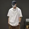 Camiseta Masculina de Verão Manga Curta Marca Tendência Retro Americana Cor Sólida Gola Redonda Meia Manga Novo Estilo 2025 Solta e Versátil Algodão
