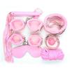 Terno de sexo de couro rosa 7 peças conjunto adulto adulto fornece preto pelúcia combinação pu fábrica 7 peças conjunto 5 metros