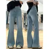 Forma de cuerpo de pera, no ajustados, Jeans ligeramente acampanados para mujer, Tallas grandes de invierno, Cintura alta, Cubren las caderas, Pantalones acampanados anchos holgados