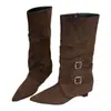 Primer Encuentro Ji Po Gen Gamuza Punta Fina Pierna Recta Botas de Caña Larga Mujer 2026 Otoño Invierno Nuevas Botas de Mujer Hebilla Retro Media