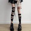 Medias de Banda Y2K Subcultura Spice Girls Blanco y Negro Vendaje Tubo Largo Hasta la Rodilla Medias de Seda Medias Lolita para Mujer Finas