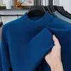 Venta al por mayor transfronteriza Ropa de punto 100% lana para hombre Otoño e Invierno Cálida y engrosada de punto Suéter de cuello alto medio Punto de color puro para hombre
