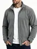 Chaqueta de cremallera con cuello alto para hombre en tela DeRong, Abrigo casual de forro polar liso Otoño/Invierno, Cárdigan simple y cálido, Ropa para hombre al por mayor