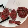 Estilo Universitário Xadrez Vermelho Laço Tridimensional Grampo de Cabelo Faixa de Cabelo com Toque Avançado Acessórios de Cabelo Clip de Lado Novo Ano Primavera