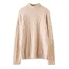 Suéter Feminino de Cashmere Gola Alta Meia-alta Outono e Inverno Malha Grossa de Cashmere Trançada