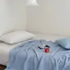 2025 Novo Tipo de Cobertor de Fio de Quatro Camadas de Algodão com Franjas-Foto de Cama 150*200cm Azul Geleira