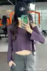 Camiseta púrpura de estilo coreano para mujer, sin hombros, manga larga, capa base adelgazante de otoño, top corto elegante sin hombros
