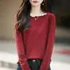 Estilo delicado, ribete con volantes, top de punto de un solo hombro para mujer, con rayas verticales, mangas largas y un diseño ajustado para poner, perfecto como capa base