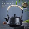 Conjunto de chá Kung Fu de cerâmica preta estilo zen, bule lateral preto, bule pequeno de porcelana, bule preto fosco, bule vintage, bule com padrão de pedra preta
