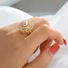 Anillo Abierto Bañado en Oro Real Moda Femenina Personalidad Anillo Dedo Índice Tendencia Coreana Simple Celebridad de Internet Anillo de Perla de Agua Dulce