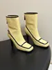 Botas de tornozelo de salto alto em couro genuíno estilo francês transfronteiriças para mulheres, bico em forma de C, fivela de cor contrastante, zíper traseiro, botas da moda, sapatos femininos multi-coloridos para comércio exterior