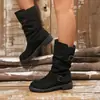 Botines de tobillo gruesos con punta redonda, estilo europeo y americano, para mujer, venta al por mayor, nueva colección otoño/invierno 2026, versátiles botas de montar de moda negras