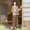 Traje de Otoño para Mamá Encaje Bordado Estilo Occidental Nuevo Conjunto de Camisa de Dos Piezas de Moda para Mujeres de Mediana Edad y Mayores Primavera y Otoño Esposa Ancha