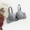 Conjunto de Sujetador Push-Up Pequeño de Encaje a Cuadros Fino Anti-Flacidez para Estudiantes de Preparatoria y Universidad