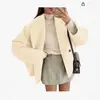 2026 Casaco Curto Feminino Transfronteiriço de Lã Misturada Oversized com Lapela e Fechamento Duplo para Outono e Inverno