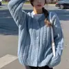 Suéter Suave Estilo Coreano Feminino Primavera e Outono Solto Desgaste Externo Estilo Japonês Macio Cera Retro Twist Cyber Celebridade Redutor de Idade Cardigan Jaqueta