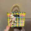 Bolsa tejida artesanal tailandesa de verano, marca de moda, cesta de mercado, bolso de mano para mujer, tote, bolsa de playa, bloque de color