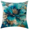 Funda de almohada de lino azul floral nueva para Temu Amazon Cojín decorativo para sofá Etiquetado y Dropshipping