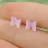 Brincos de laço estilo fresh para uso diário de meninas, brilhantes, luminosos, pequenos, simples, doces, brincos de menina