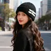 Gorro de Tricô com Fivela de Couro Estilo Americano para Homens e Mulheres, Comércio Transfronteiriço Outono e Inverno, Chapéu de Lã Versátil Emagrecedor, Chapéu Quente e à Prova de Frio