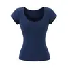 Top Elástico de Manga Corta con Cuello en U Ajustado a la Cintura Estilo Chica Picante Verano Estilo Manga Figura Favorecedora Rayón Hombro Normal Camiseta para Mujer Puro Deseo Ajustado