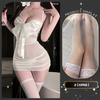 Bata de Noche Transparente Plisada Decorativa con Lazo Chao Mu y Pecho al Descubierto, Tentación Transparente Lencería Sexy, Body de Deseo Puro Sexy para Mujer