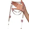 Collar Largo de Perlas y Camelia Morada Nebulosa, Nuevo Estilo Primavera y Verano, Cadena para Clavícula Dulce y Elegante para Mujer