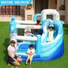 Cama Elástica Inflável Doctor Dolphin Castelo Inflável com Escorregador para Crianças Casa Equipamento de Diversão com Almofada de Ar
