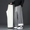 Calças Masculinas de Lã de Cordeiro Outono e Inverno Quentes Calças de Algodão Fleece Espessas Retas Calças de Moletom Largas Esportivas Casuais Calças Longas