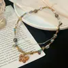 Colar Pingente Borboleta de Zircônia Colorida Dopamina para Mulheres, Corrente de Clavícula Versátil de Luxo Leve da Moda com Design de Nicho