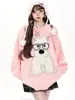 Suéter Fofo e Peludo com Tema de Cachorro em Pelo de Visão para Mulheres, Blusa de Tricô Solta e Macia Estilo Preguiçoso para Primavera e Outono