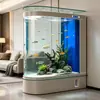 Acuario ecológico de vidrio ultra transparente con forma de bala para sala de estar, pecera de pantalla estilo mediano a grande, de pie