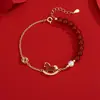 Pulseira Original Tichia Fique Rico Agora para Mulheres, Novo Estilo Chinês, Tendência Nacional, Joia de Mão de Pedras de Ágata Vermelha de Alta Qualidade, Ano do Cavalo