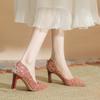 Zapatos de tacón alto con corona elegante de pedrería nueva moda punta fina tacón grueso nicho alta calidad Xiuhe boda hilo nuevo zapatos de novia