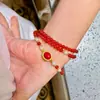 Pulsera de Múltiples Círculos con Diseño Natural de Ágata Calcedonia Roja Sangre de Paloma de Alto Gama Retro Permeable al Hielo